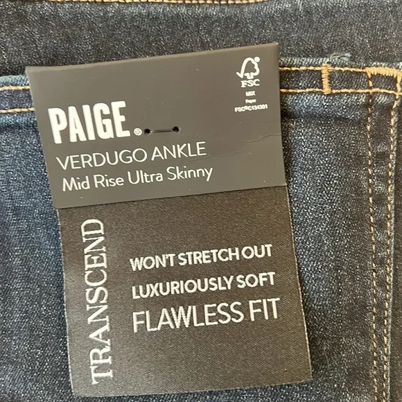 Paige Verdugo Ankle Mid Rise Ultra Skinny Transcend Size 27 New with Tags - Picture 7 of 13